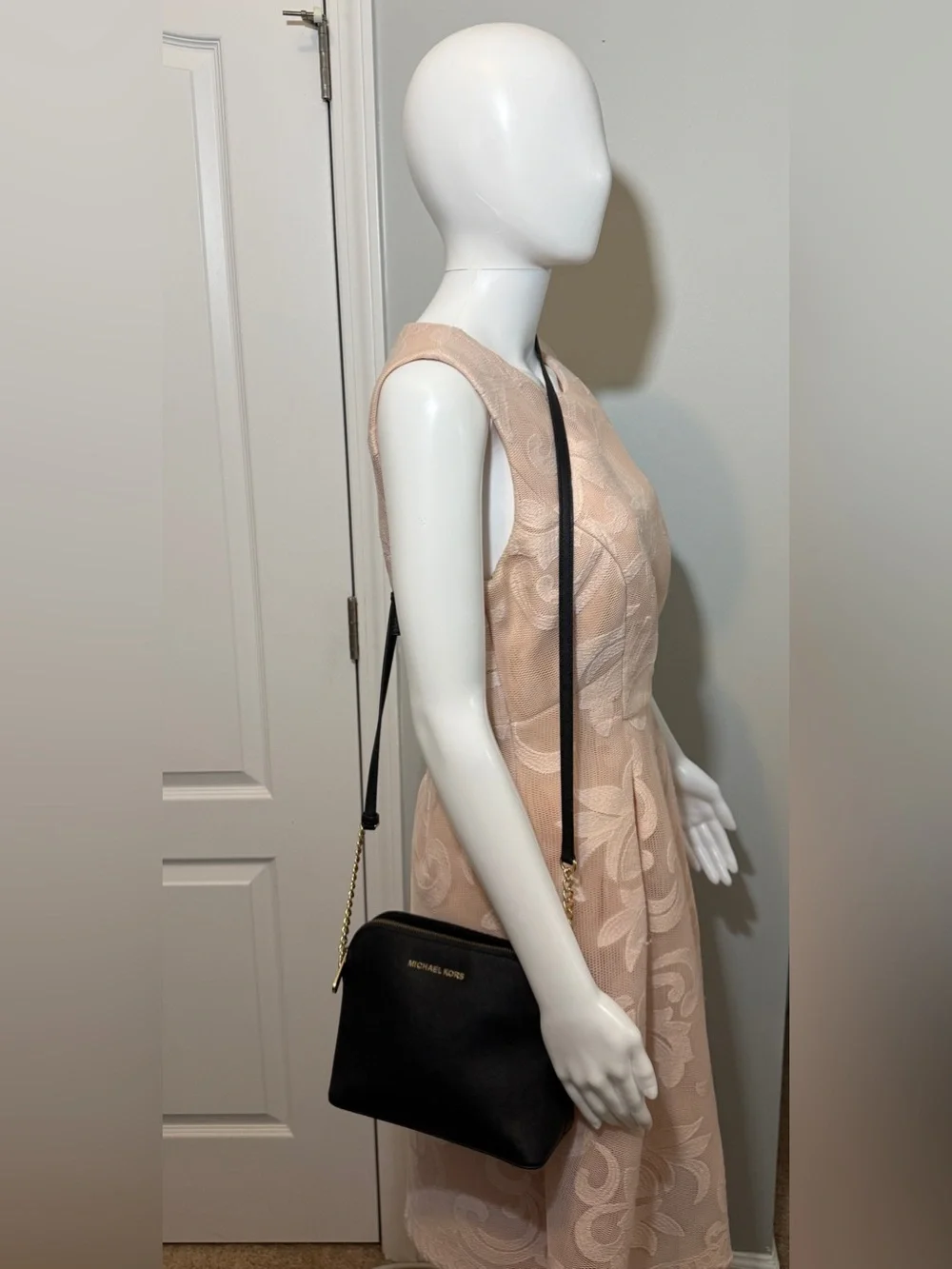 Michael Kors Black Saffiano Leather Dome Crossbody with Gold Hardware